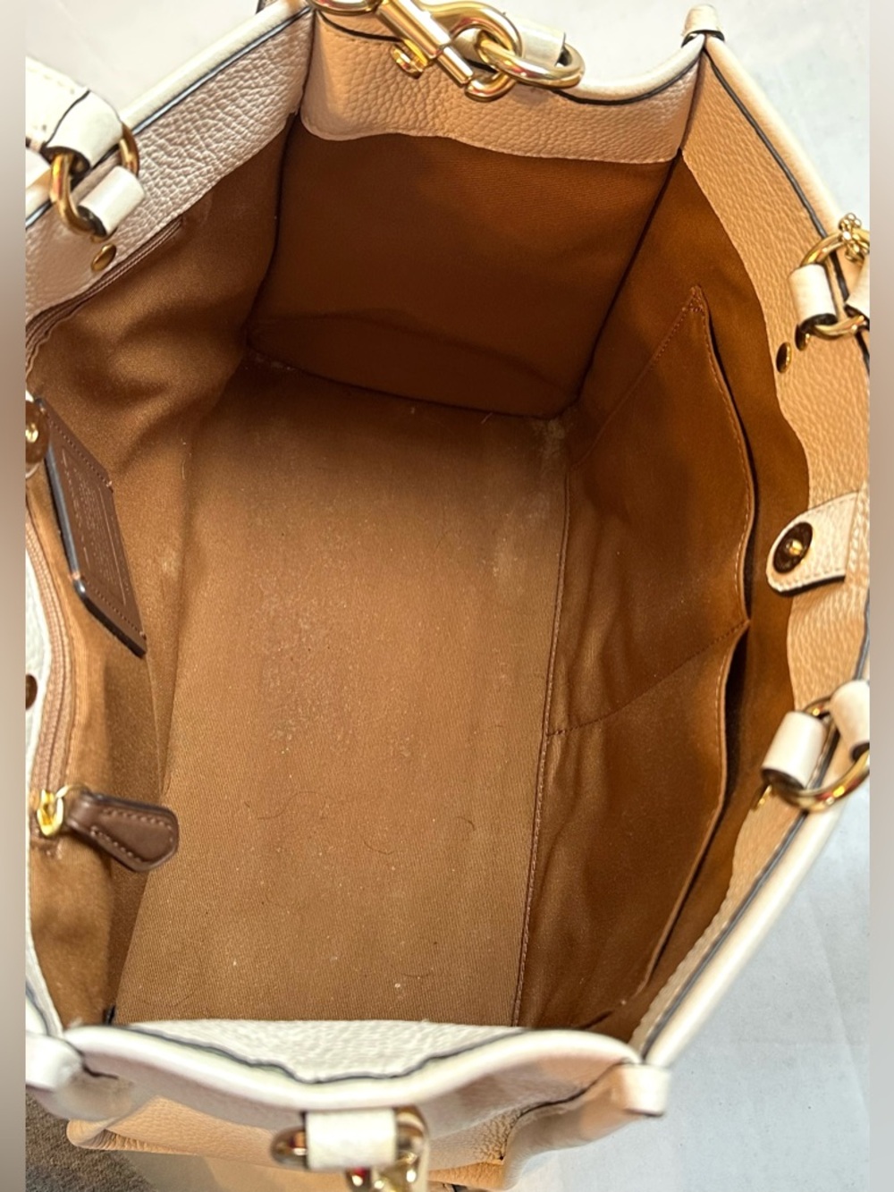 Coach Cream Leather Dempsey Tote Bag Boxy with Large Logo Detachable Strap Purse - Picture 8 of 12